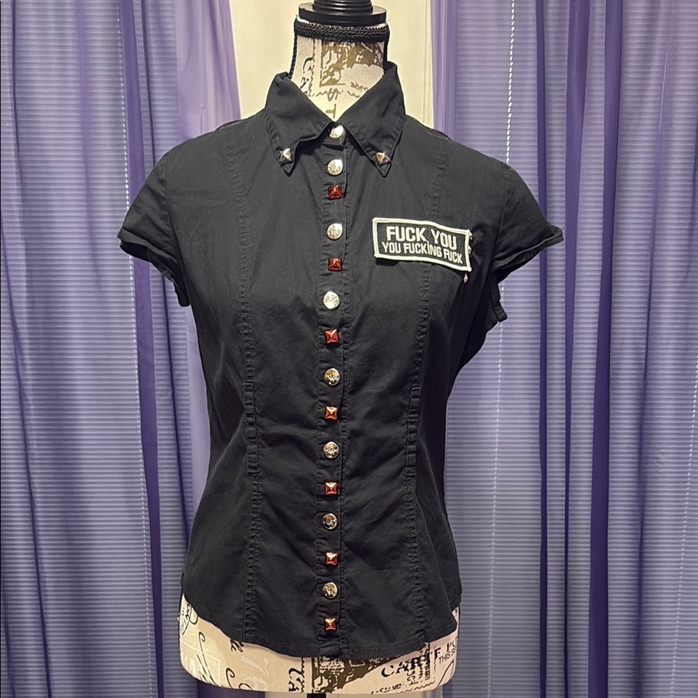 Lip Service Black and Red Fitted Cap Sleeve Shirt